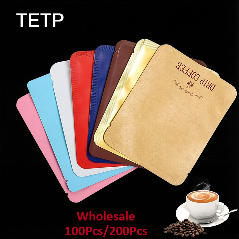 Coffee Equipment Travel Bag - ถุงกาแฟดริป TETP 100 ชิ้น/200 ชิ้น ถุงฟอยล์อะลูมิเนียมแบบแขวนหู