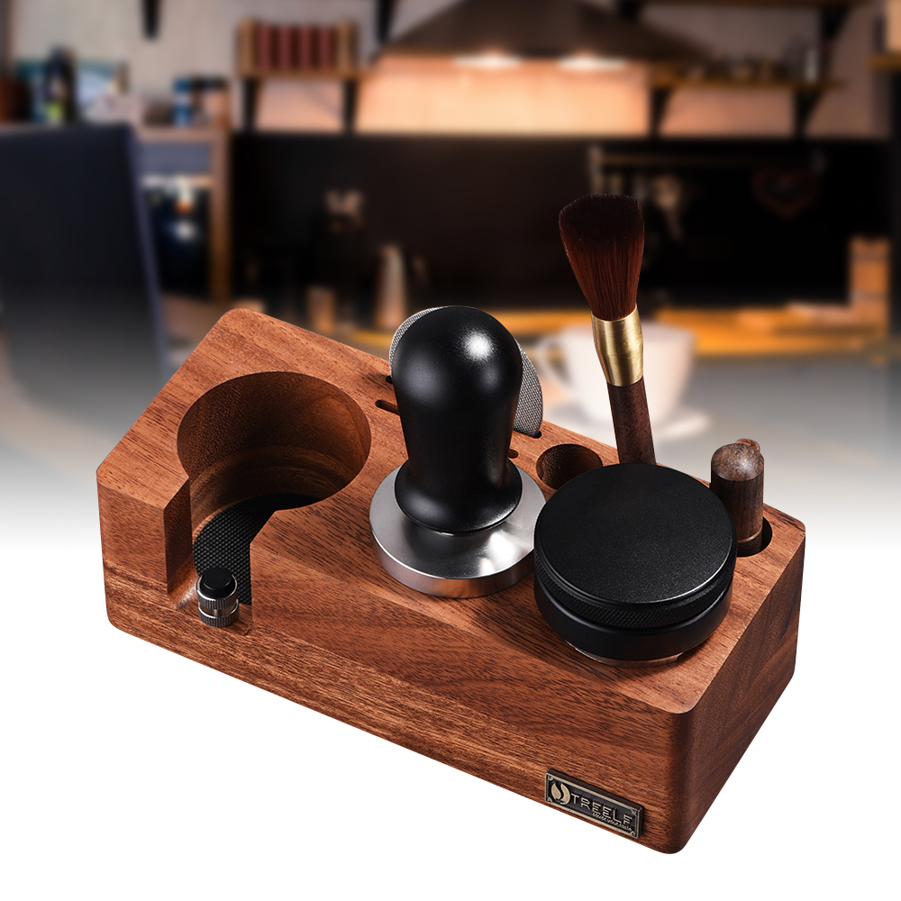 Coffee Equipment Rack - TREELF กาแฟ Tamper ผู้ถือขาตั้งมัลติฟังก์ชั่นวอลนัท Espresso Tamping