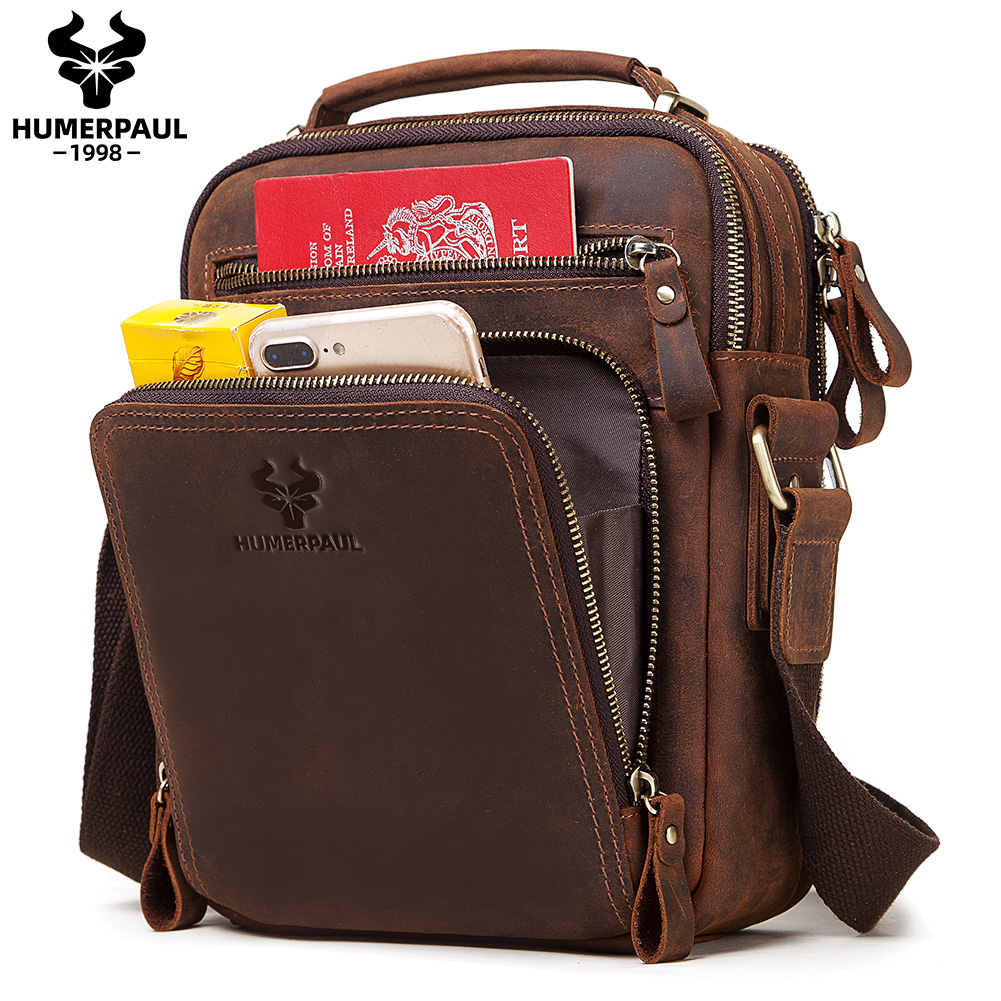 Coffee Equipment Travel Bag - HUMERPAUL ของแท้หนังผู้ชายกระเป๋าสะพาย Vintage Cross กระเป๋าขนาดใหญ่ความจุชาย Messenger